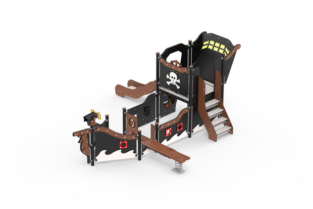 Ledon Nathalie Pirate Ship (Medium) with stairs, open slide, steps and wobbly plank